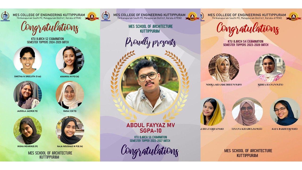 KTU B Arch Examination: S2, S4, S6 & S8 Toppers